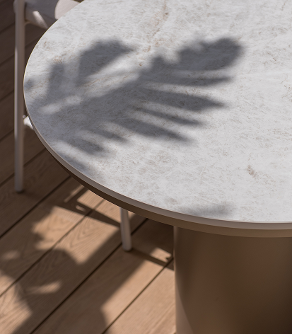 Marmer kitchen countertop with palm leaf shadow