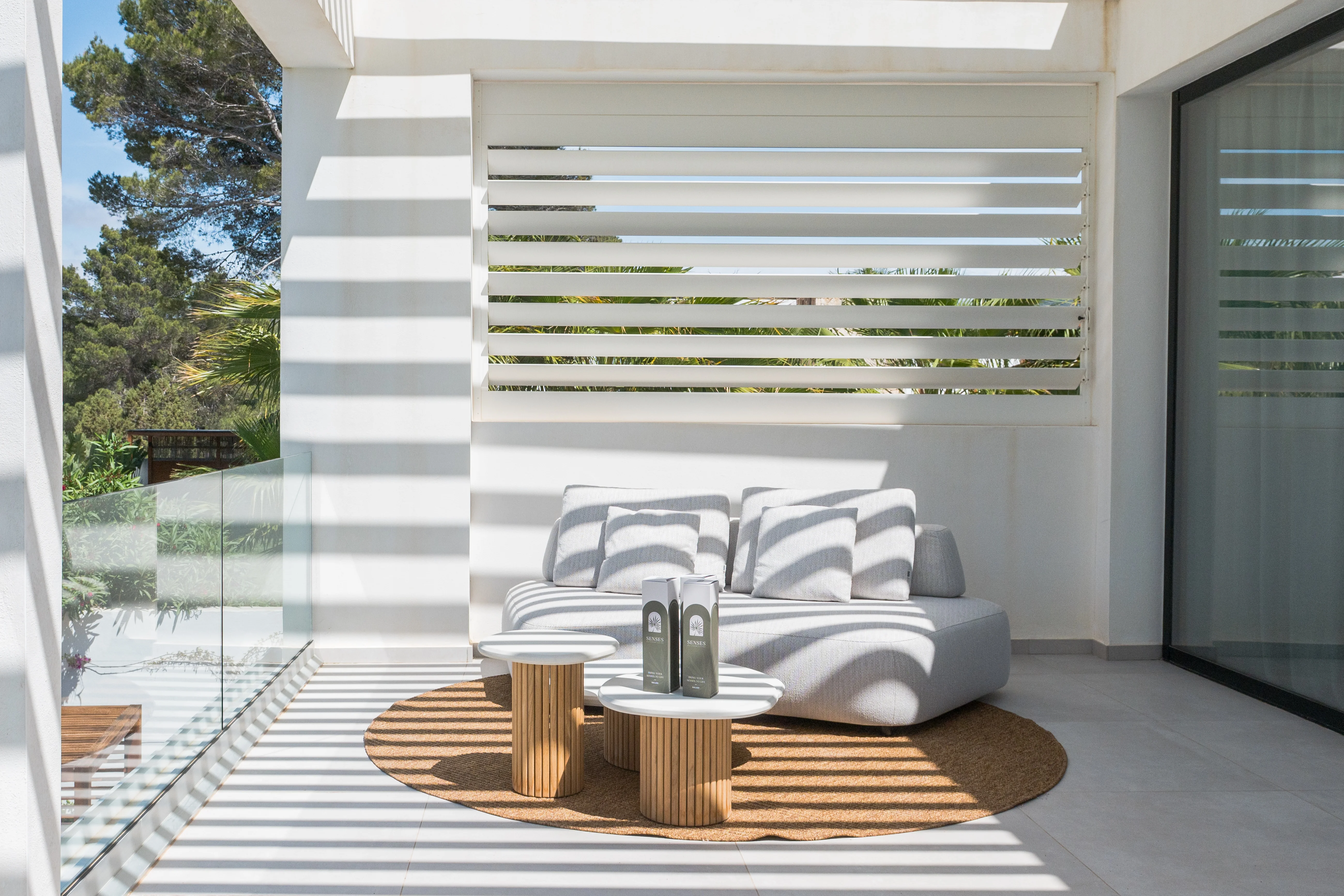 Luxury lounge area with shading and modern furniture